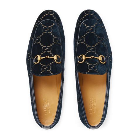 gucci jordaan gg velvet loafer blue|blue velvet gucci loafers.